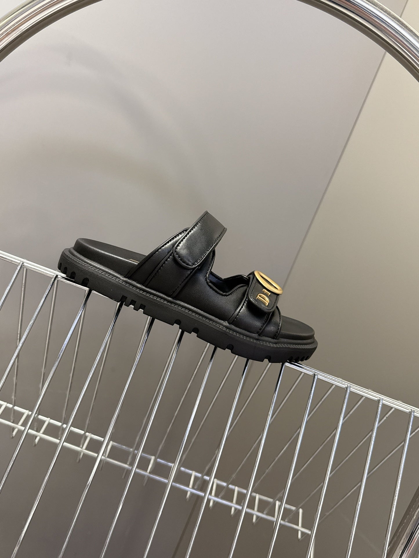 Dior 2026 Velcro Slip-on Sandal Black Leather 716903
