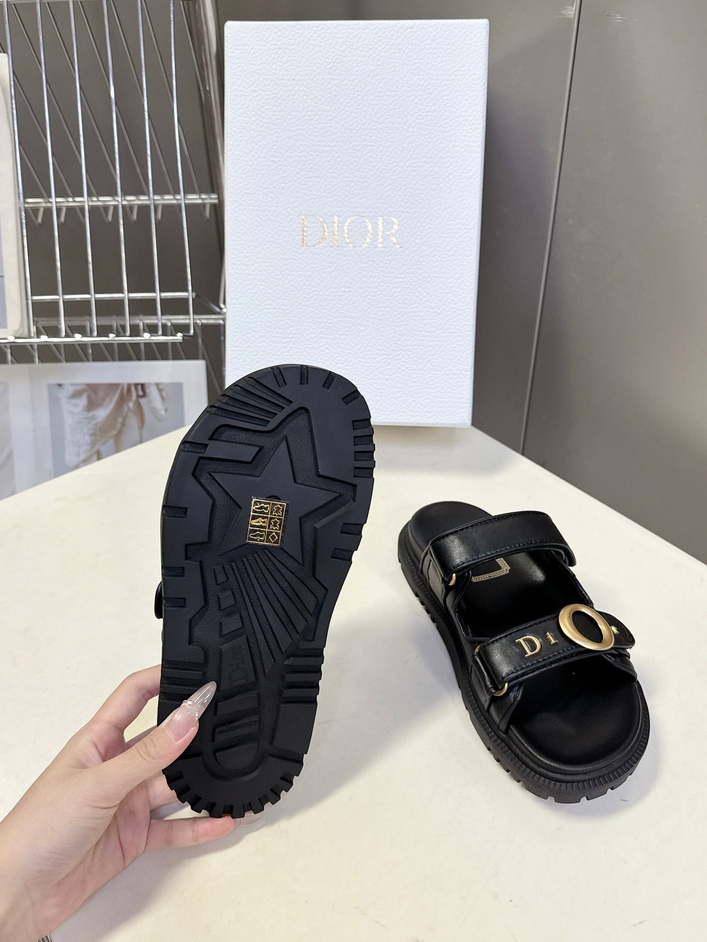 Dior 2026 Velcro Slip-on Sandal Black Leather 716903