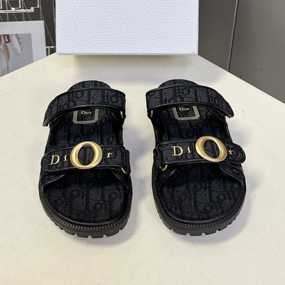 Dior 2026 Velcro Slip-on Sandal Black Fabric Leather 716905