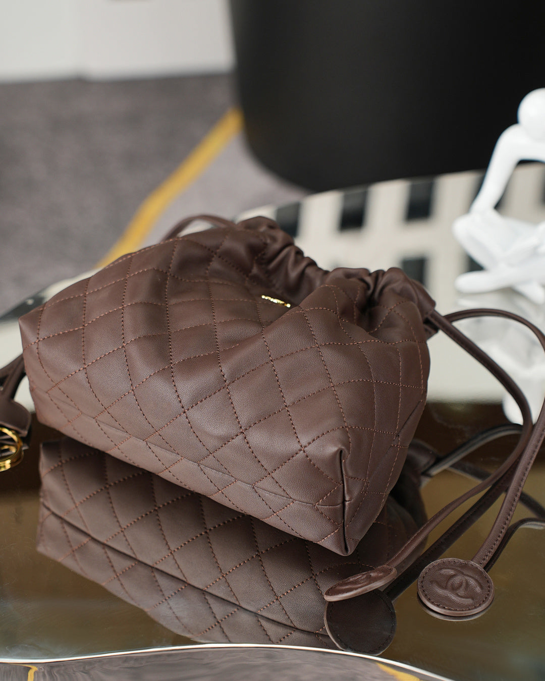 Chanel 26 Drawstring Bag Coffee Lambskin