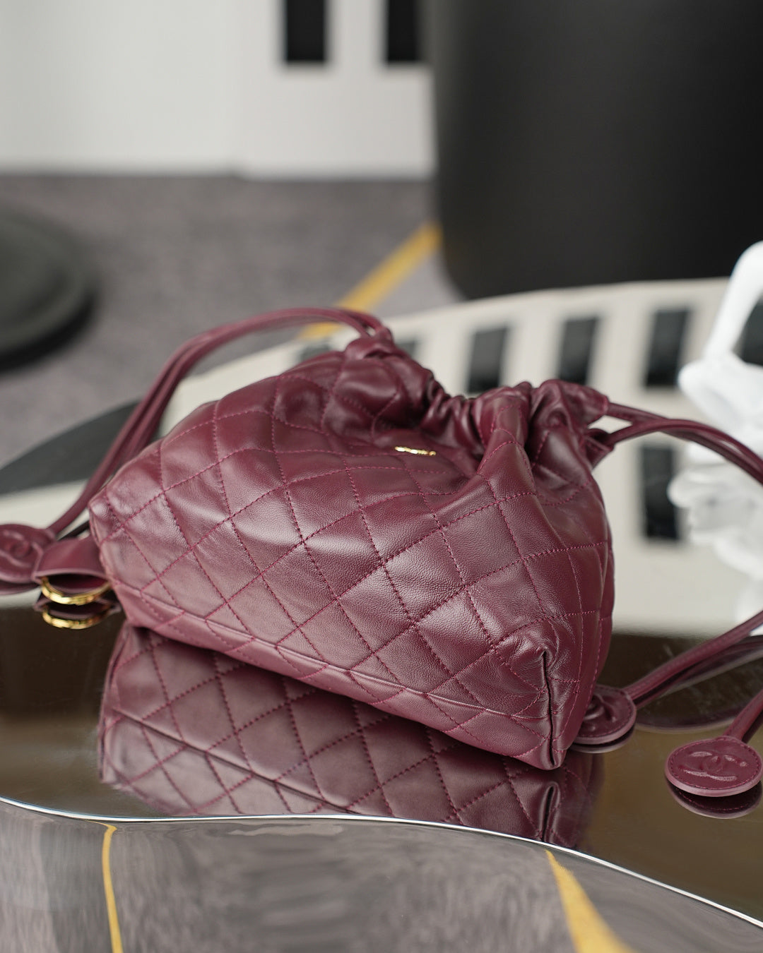 Chanel 26 Drawstring Bag Burgundy Lambskin