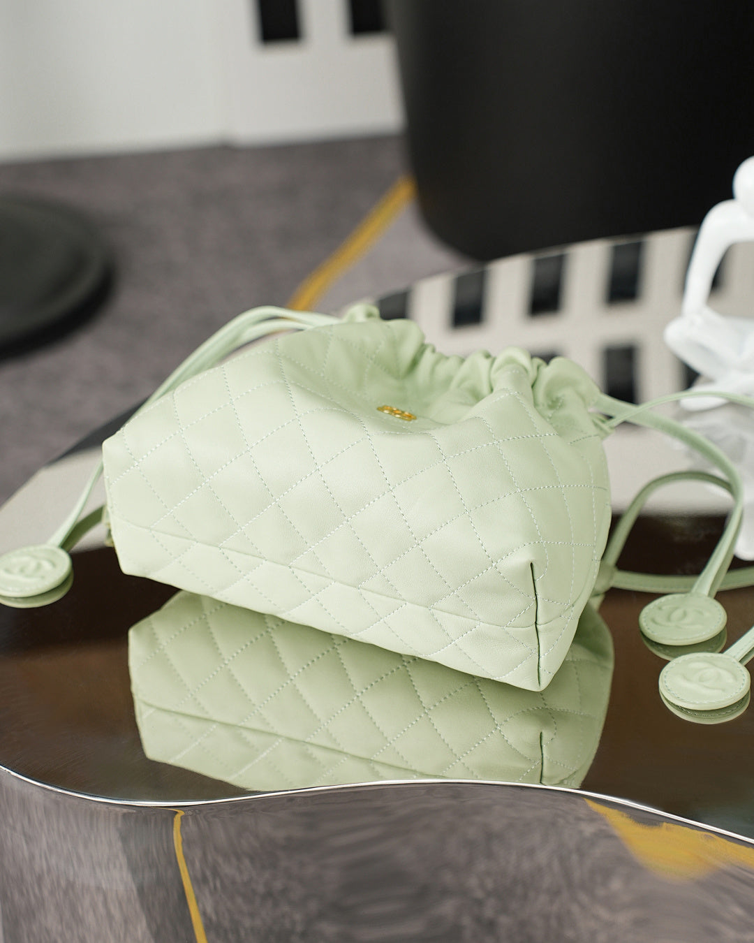 Chanel 26 Drawstring Bag  Light Green Lambskin