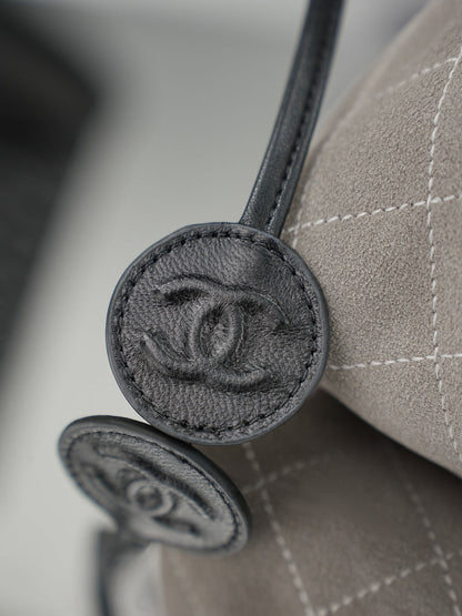 Chanel 26 Drawstring Bag Charcoal Gray Suede Leather