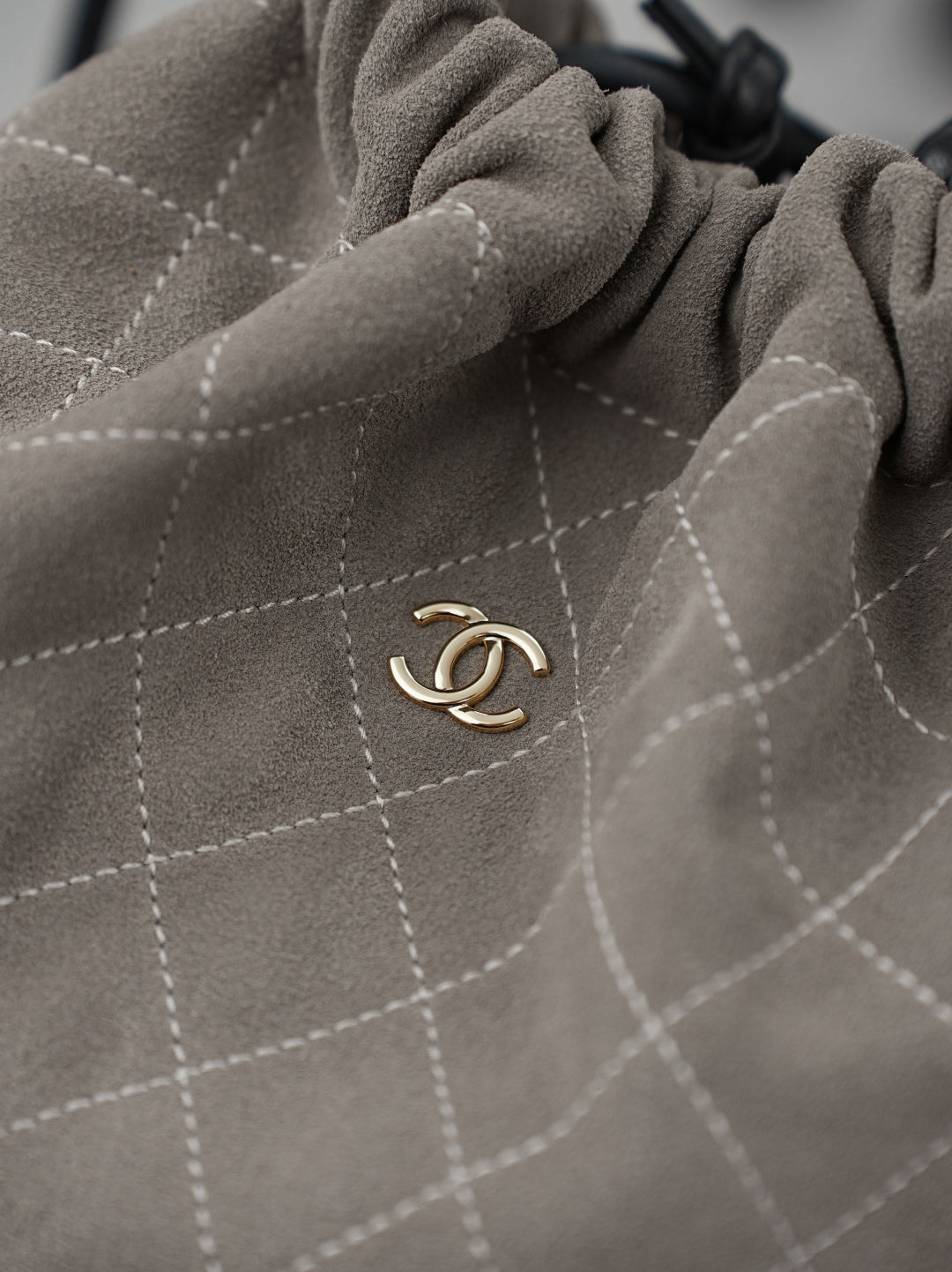 Chanel 26 Drawstring Bag Charcoal Gray Suede Leather