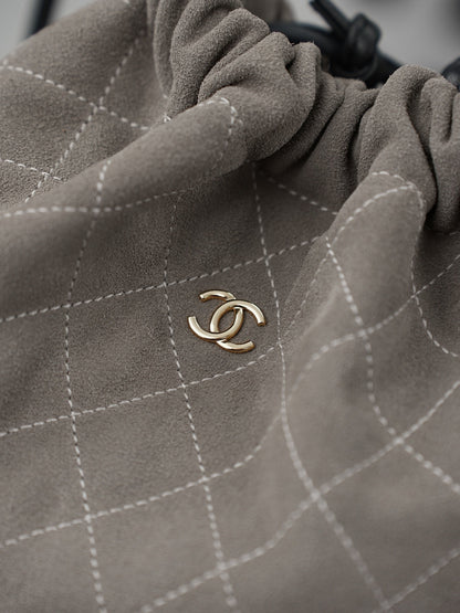Chanel 26 Drawstring Bag Charcoal Gray Suede Leather
