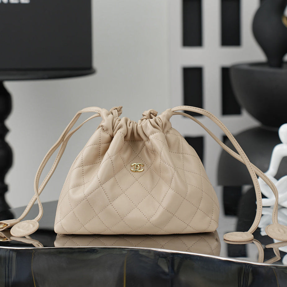 Chanel 26 Drawstring Bag Light Apricot Lambskin