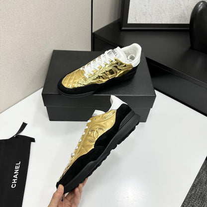 CC 26s Casual Sneakers Black Gold Suede Cowhide 626456