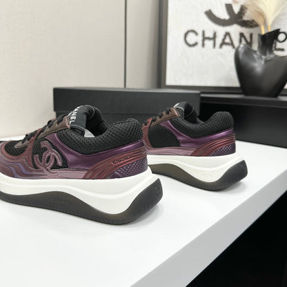 CC 26s Casual Sneakers Black Plum Purple Fabric Cowhide 626381