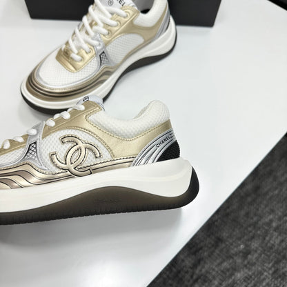 CC 26s Casual Sneakers White Gold Fabric Cowhide 626386