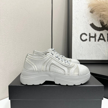 CC 26s Casual Sneakers Rhinestones Light Gray Mesh Sheepskin 626363