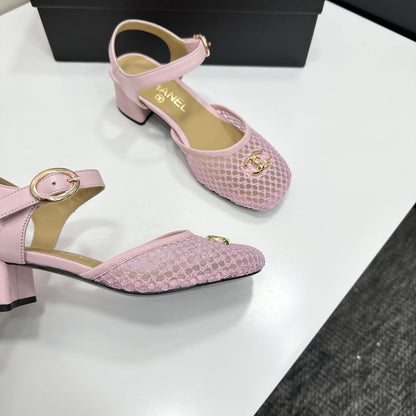 CC 2026 Mary Jane Sandals 45 Light Pink Satin Cowhide 668116