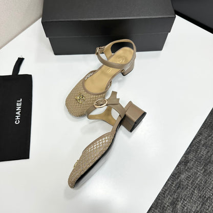 CC 2026 Mary Jane Sandals 45 Beige Satin Cowhide 668117