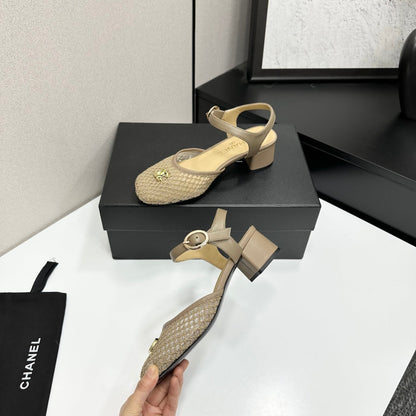 CC 2026 Mary Jane Sandals 45 Beige Satin Cowhide 668117