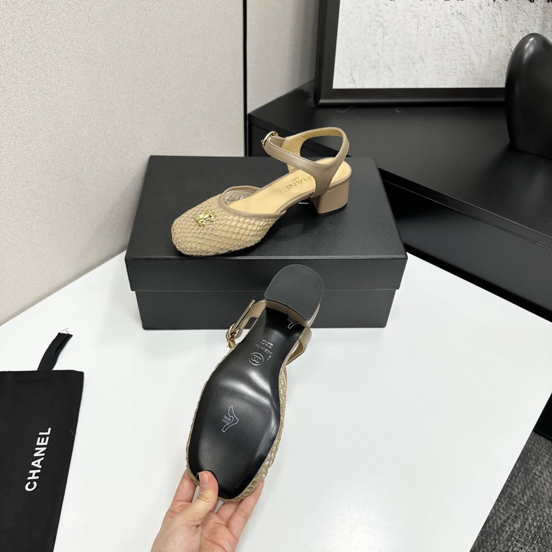 CC 2026 Mary Jane Sandals 45 Beige Satin Cowhide 668117