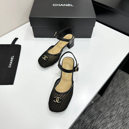 CC 2026 Mary Jane Sandals 45 Black Satin Cowhide 668118