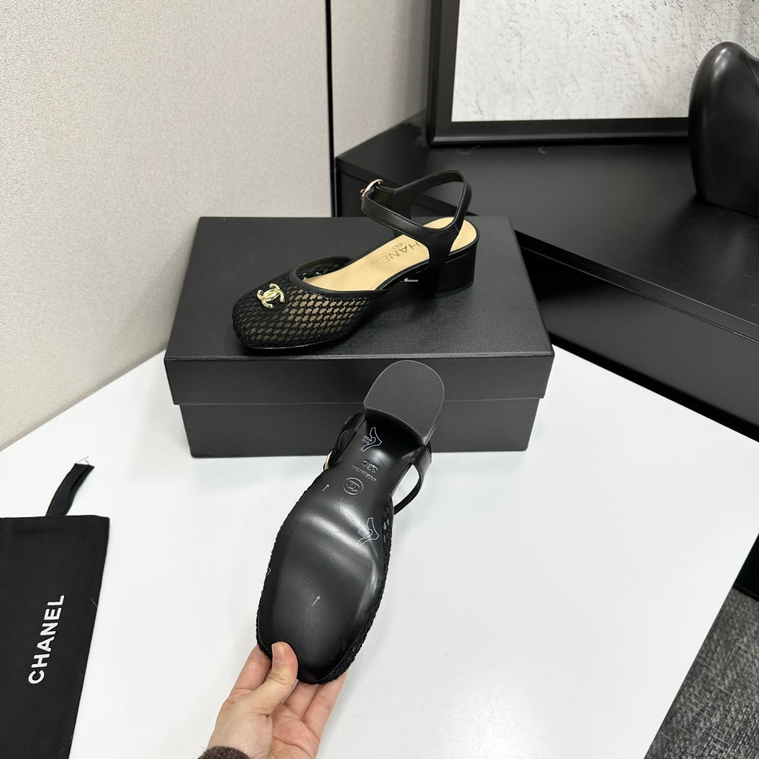 CC 2026 Mary Jane Sandals 45 Black Satin Cowhide 668118