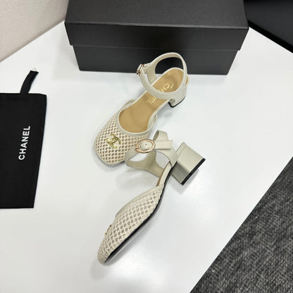 CC 2026 Mary Jane Sandals 45 White Satin Cowhide 668119
