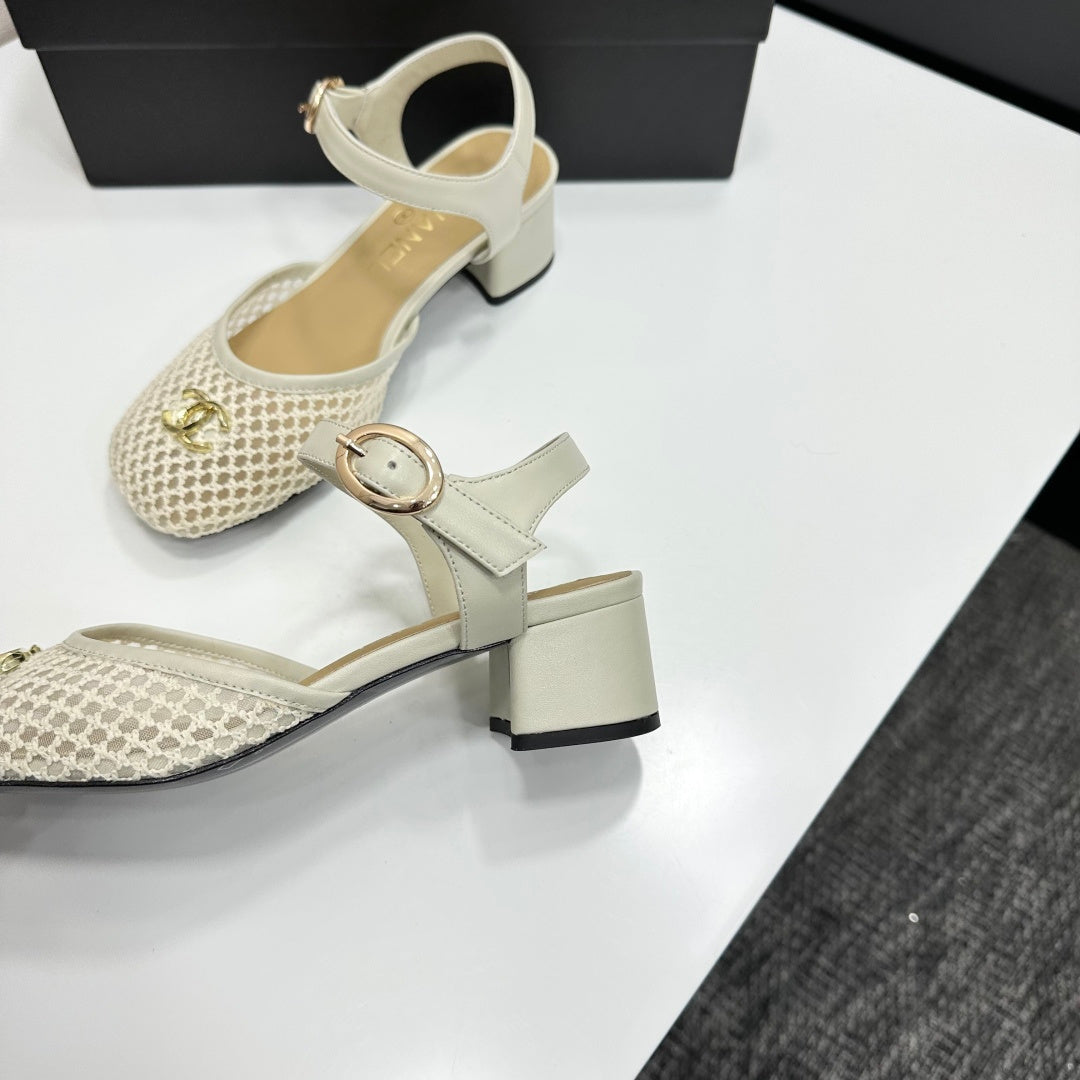 CC 2026 Mary Jane Sandals 45 White Satin Cowhide 668119