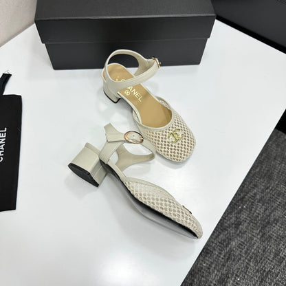 CC 2026 Mary Jane Sandals 45 White Satin Cowhide 668119