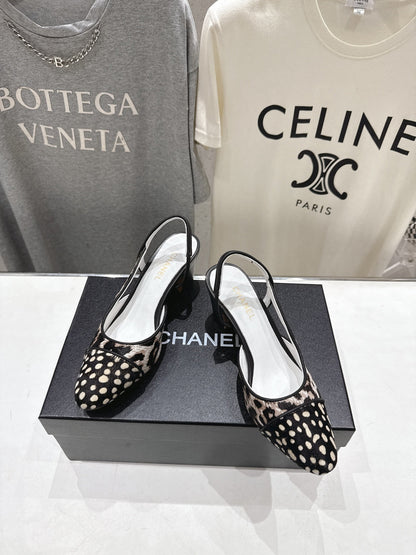 Chanel 2026 Round Toe High Heel Sandal Black Imported Horsehair Sheepskin 713041