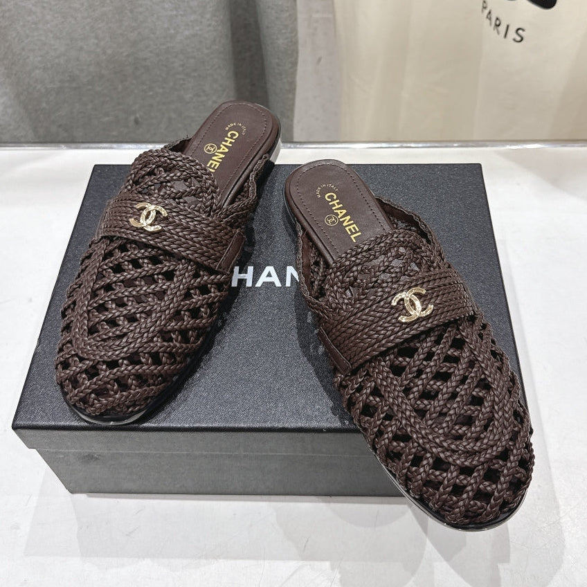 Chanel 2026 Hand-Woven Mules Chocolate Calfskin 896471