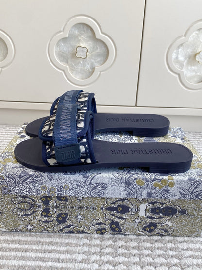CD 26s Flat Slippers Navy Blue Monogram Canvas Rubber 648133
