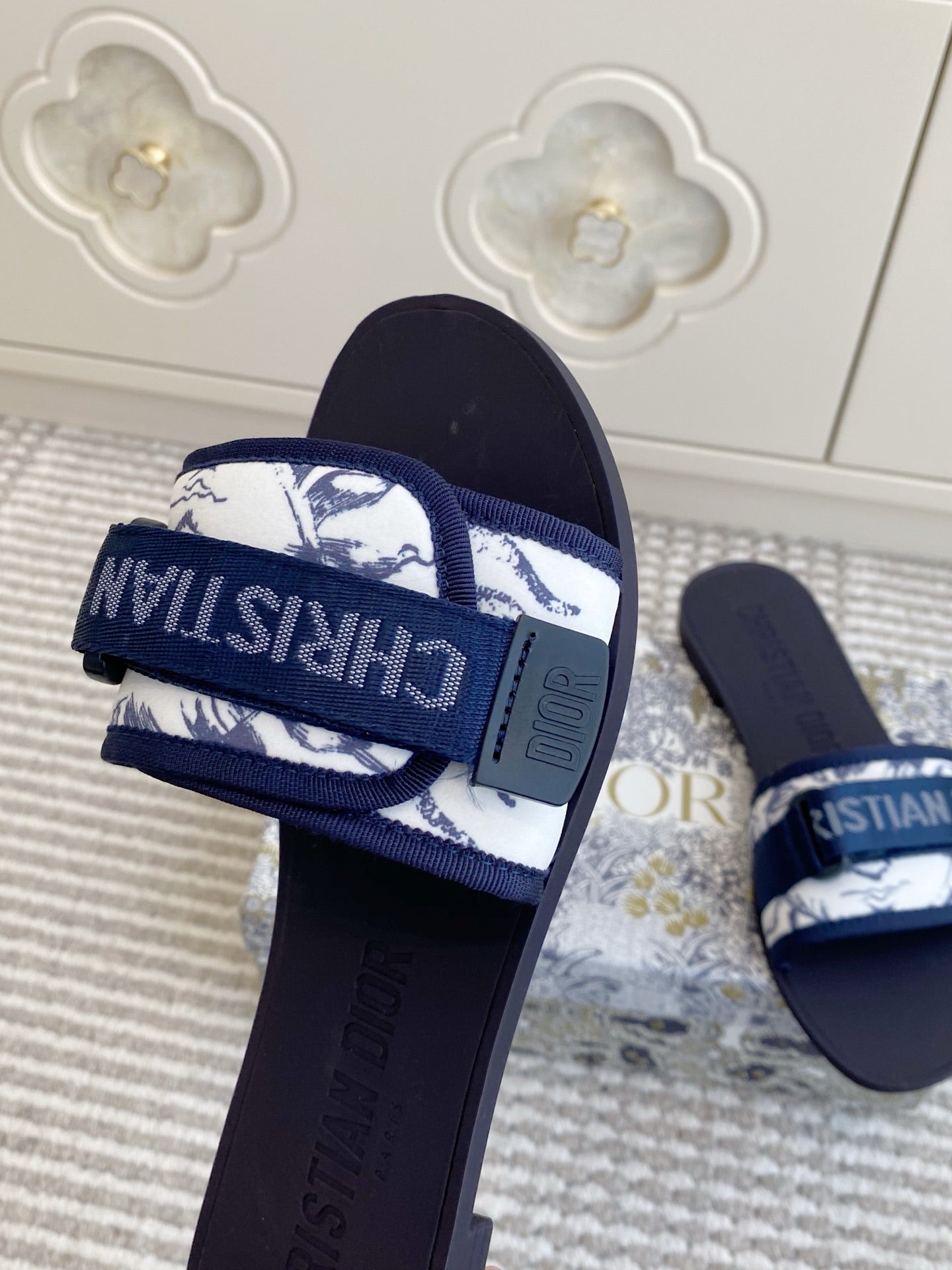 CD 26s Flat Slippers Navy Blue Canvas Rubber 648134