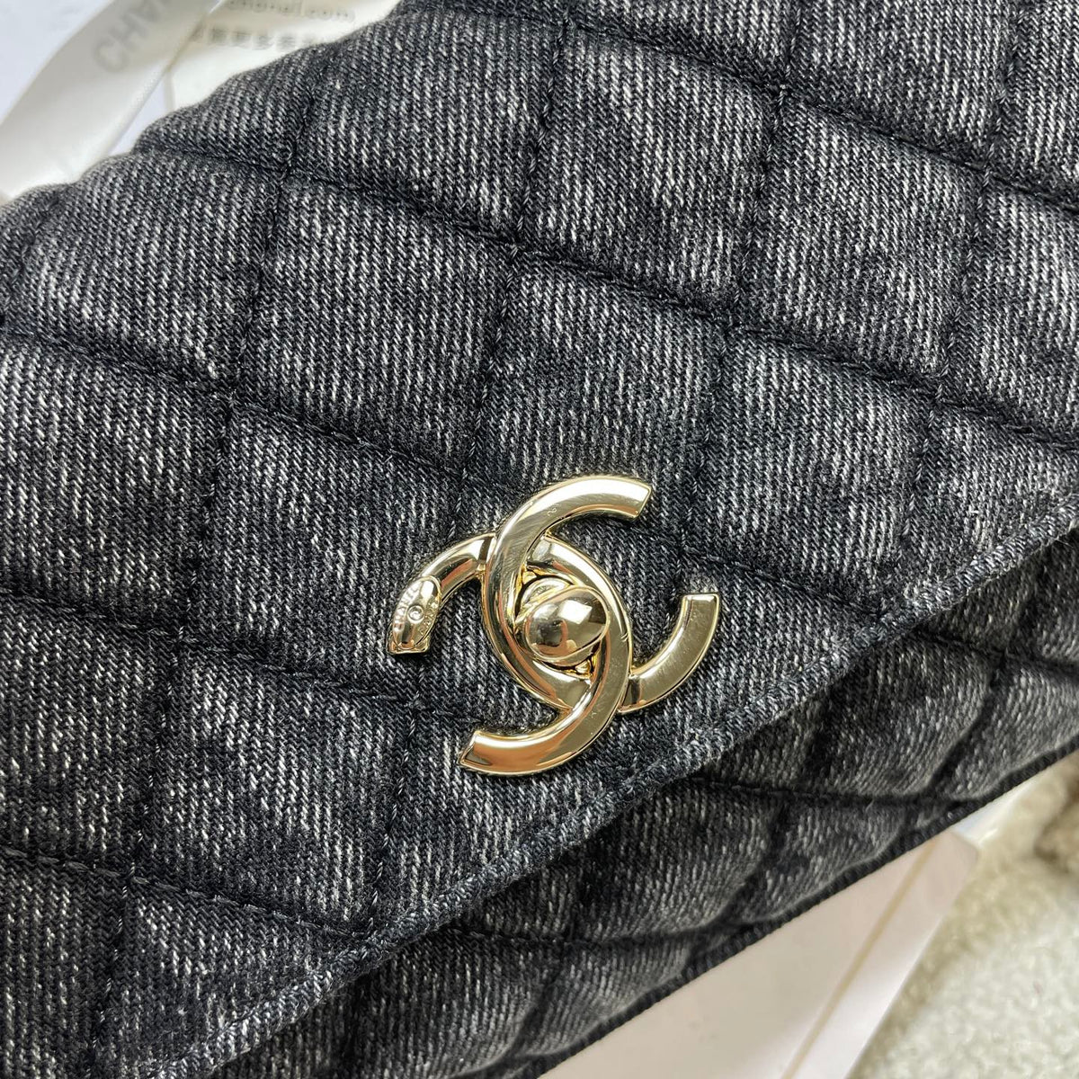CC Maxi Flap Bag with Top Handle 31.5cm Black Denim
