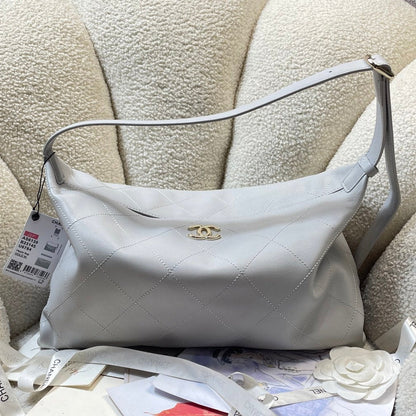 Chanel 2026 Hobo Shoulder Bag 34cm Lambskin With Light Gold Logo