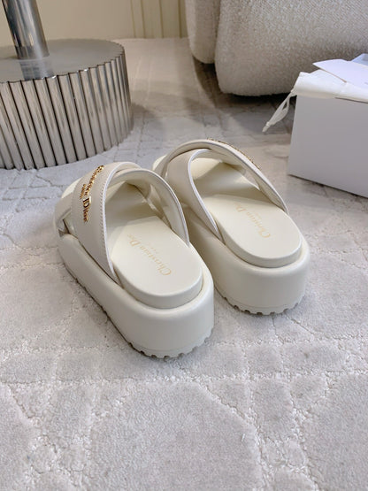 CD 26s  Platform Sandals 65 White Lambskin 644288