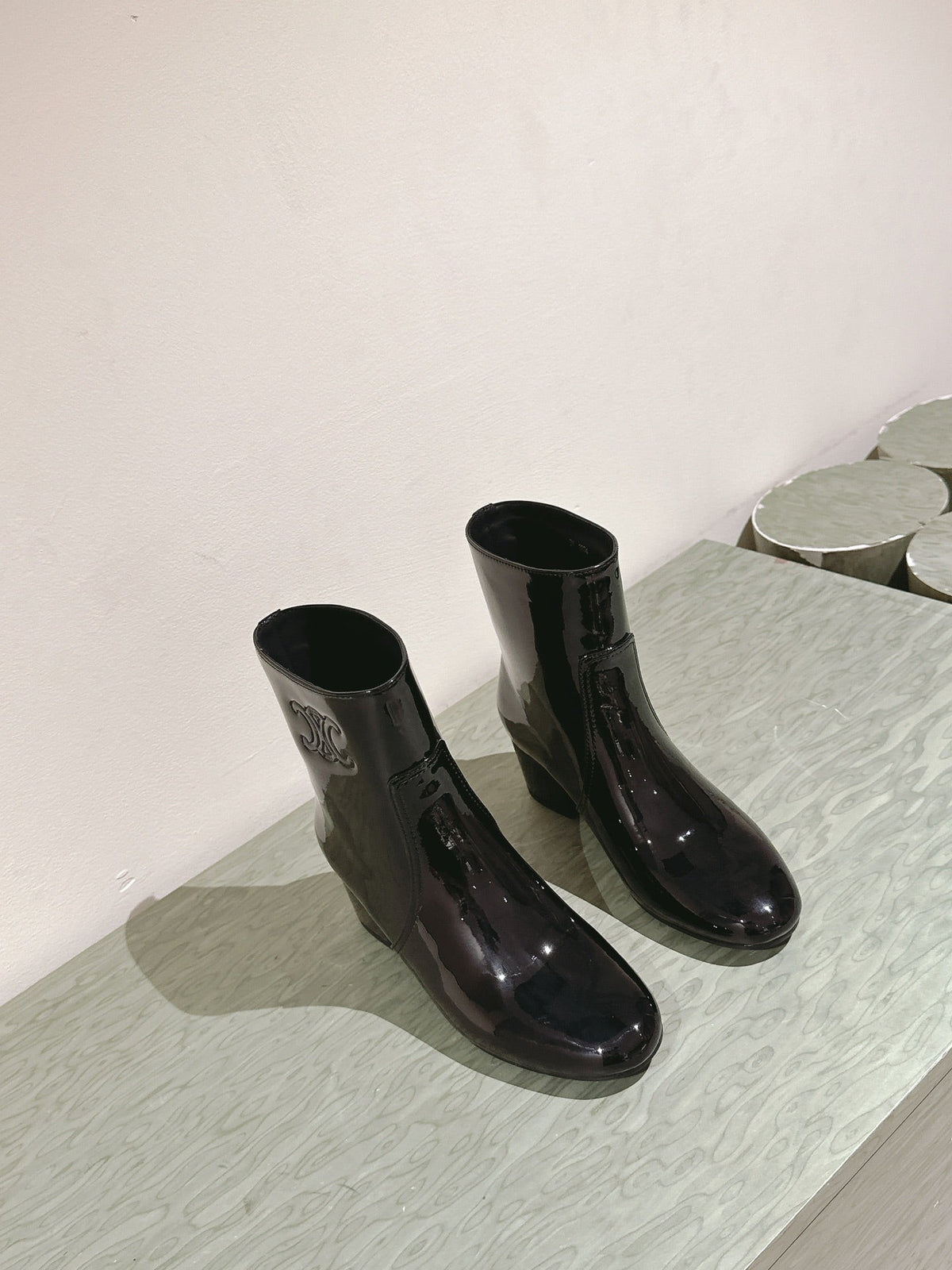 CELINE Les Bottes Triomphe Zipped Boot Black Patent Calfskin 452697