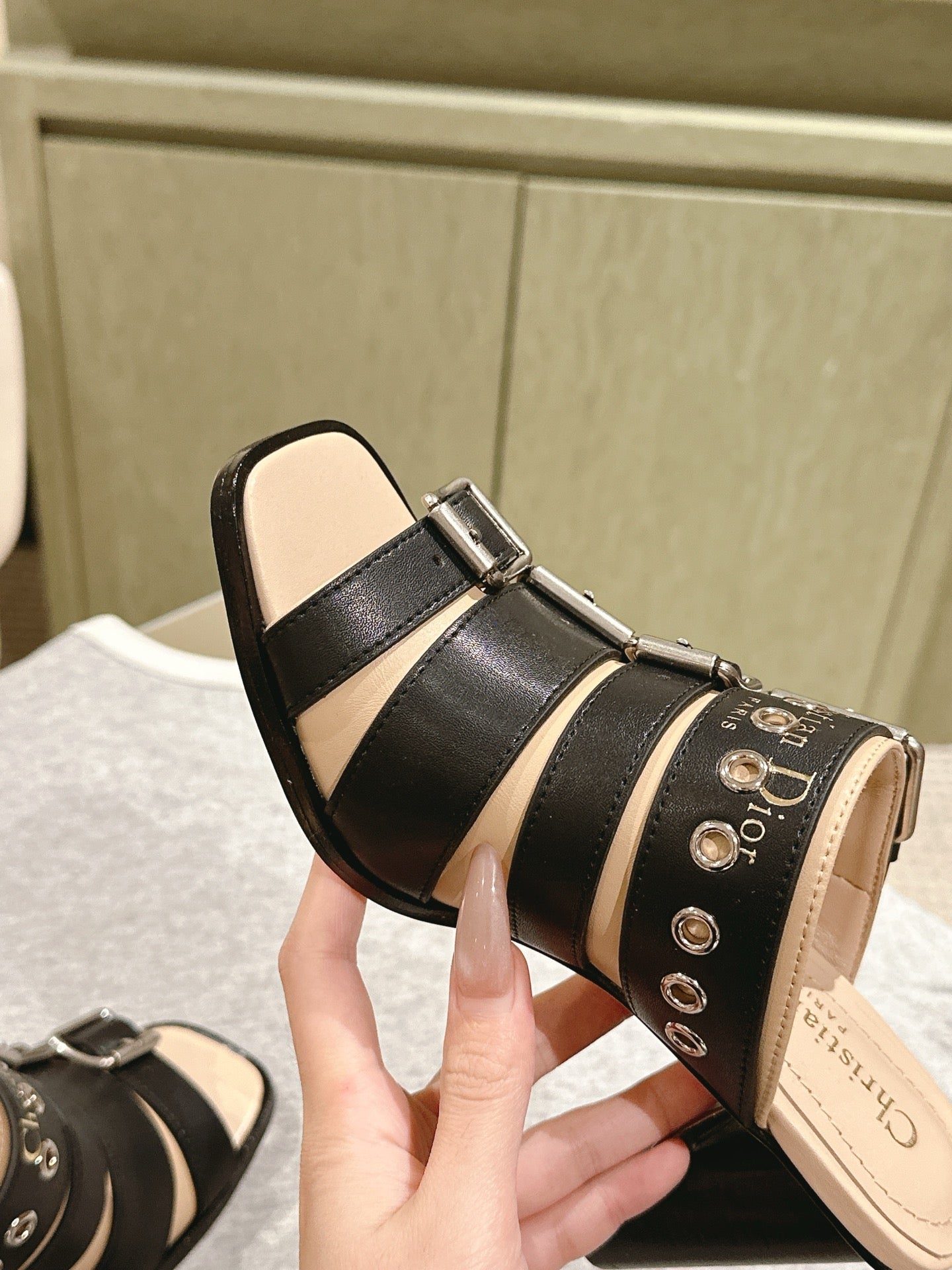 CD 26s High Heel Sandal 65 Black Beige Lambskin 661540