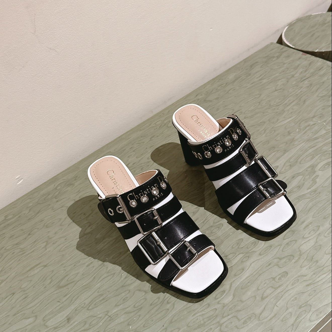 CD 26s High Heel Sandal 65 Black White Lambskin 661542