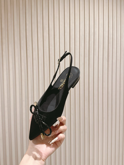 CC 26s Slingback Flat Black Satin Sheepskin 658477