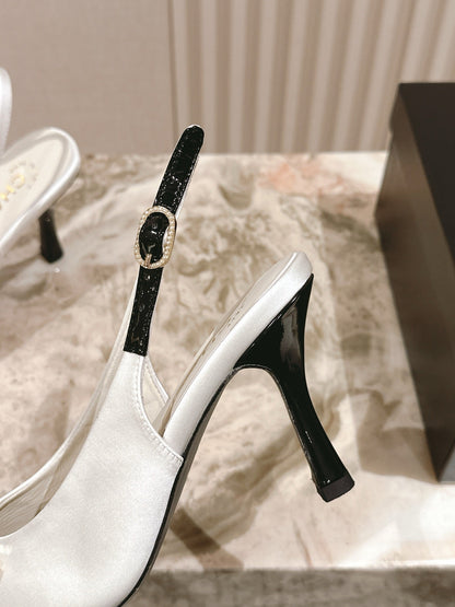 CC 26s Slingback 85 White Satin Sheepskin 658478