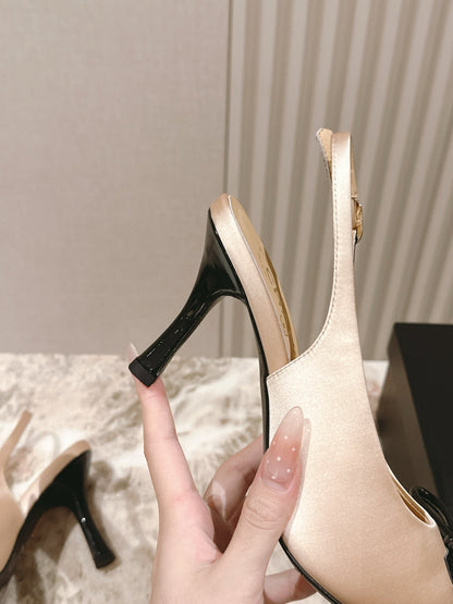CC 26s Slingback 85 Beige Satin Sheepskin 658479