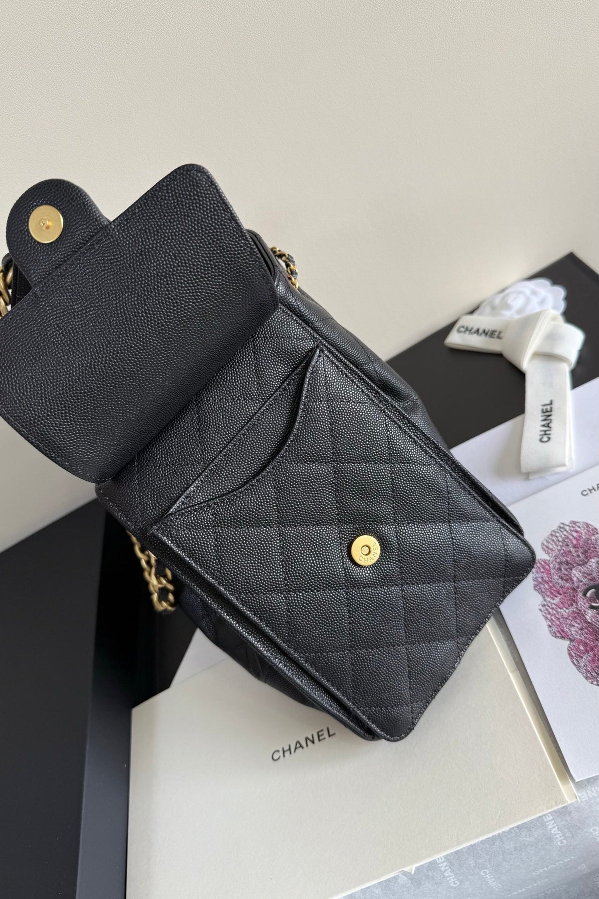 CC 25 Hobo Bag 26cm Black Grained Calfskin Leather GHW 282478
