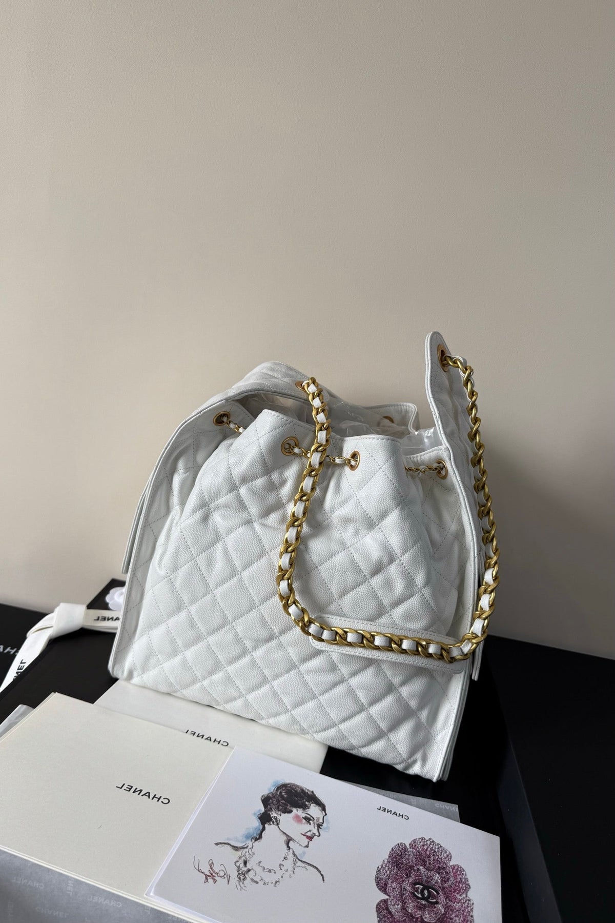 CC 25 Hobo Bag 30cm White Grained Calfskin Leather GHW 282483