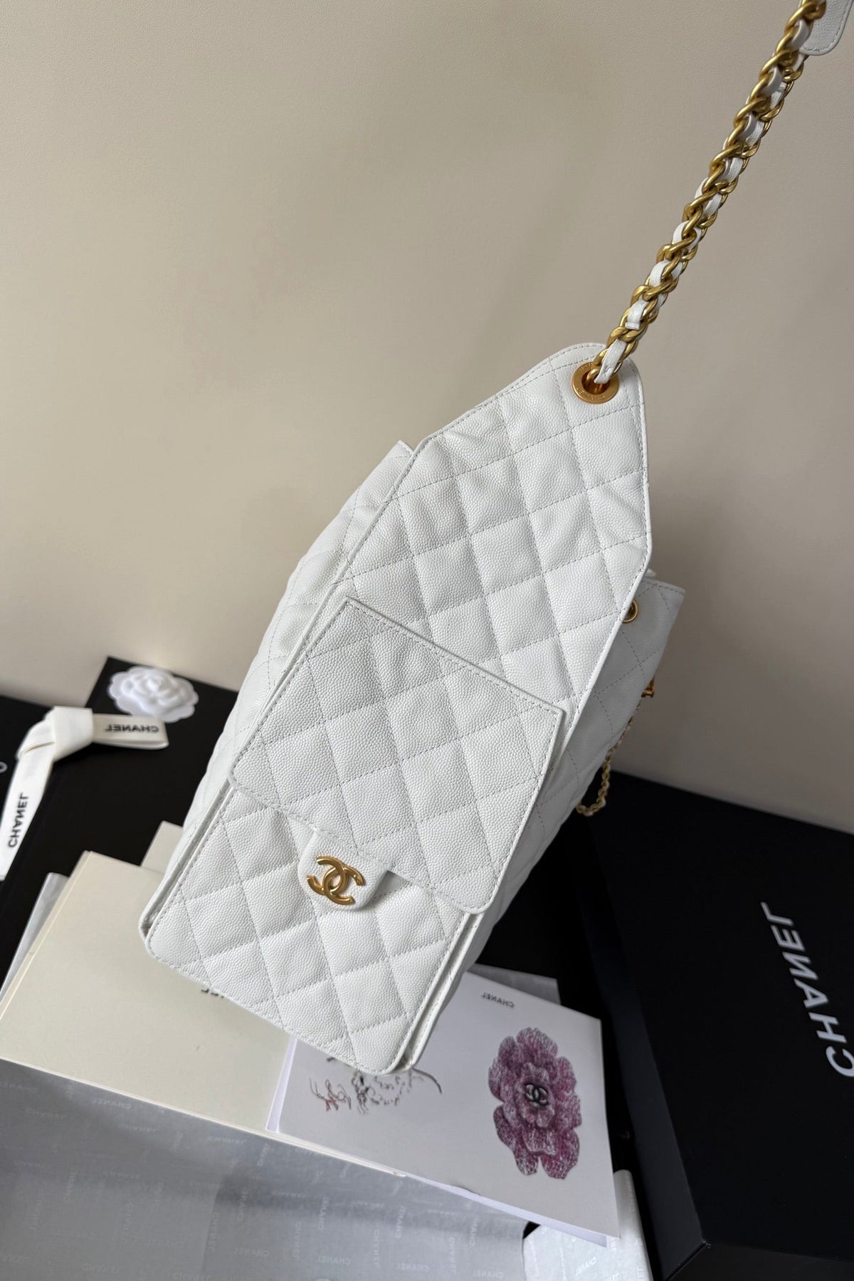 CC 25 Hobo Bag 30cm White Grained Calfskin Leather GHW 282483