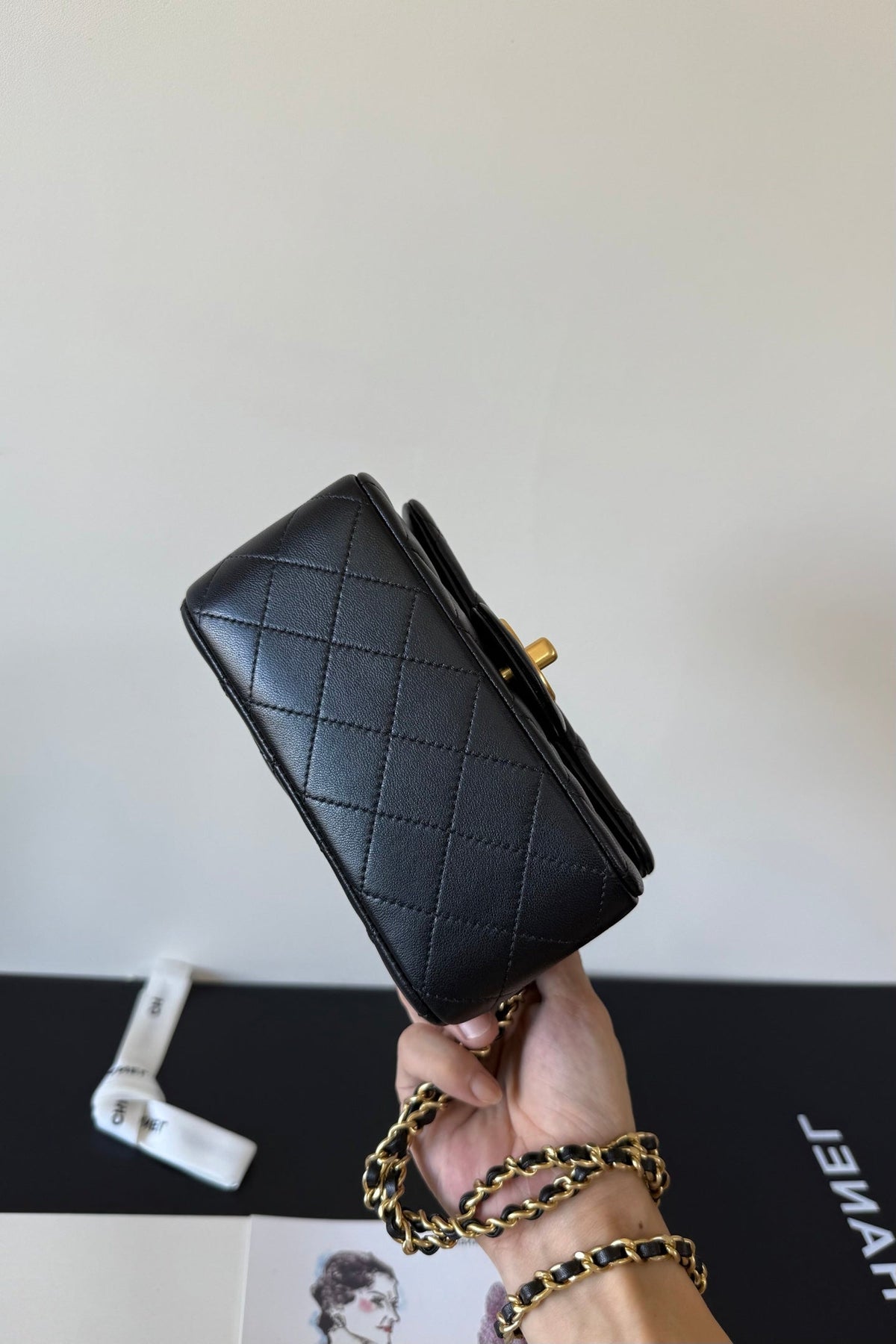 CC Crush Mini Square Black Quilted Leather 282590