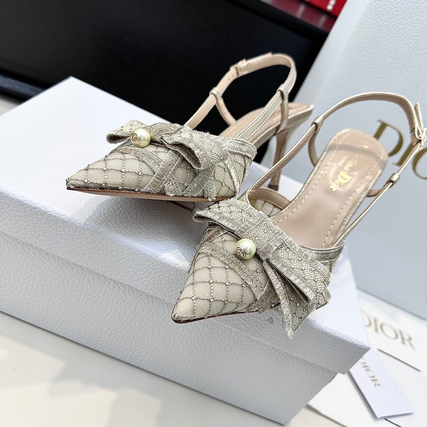 CD 26 Slingback 85 Champagne Beige Mesh Leather 622213