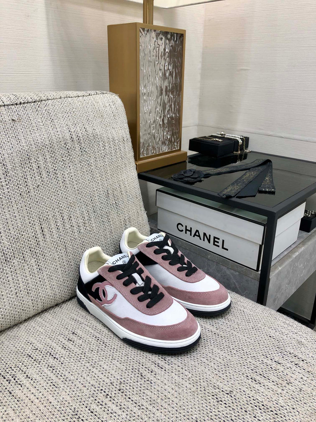 CC Sneaker In Black Mix Pink Suede
