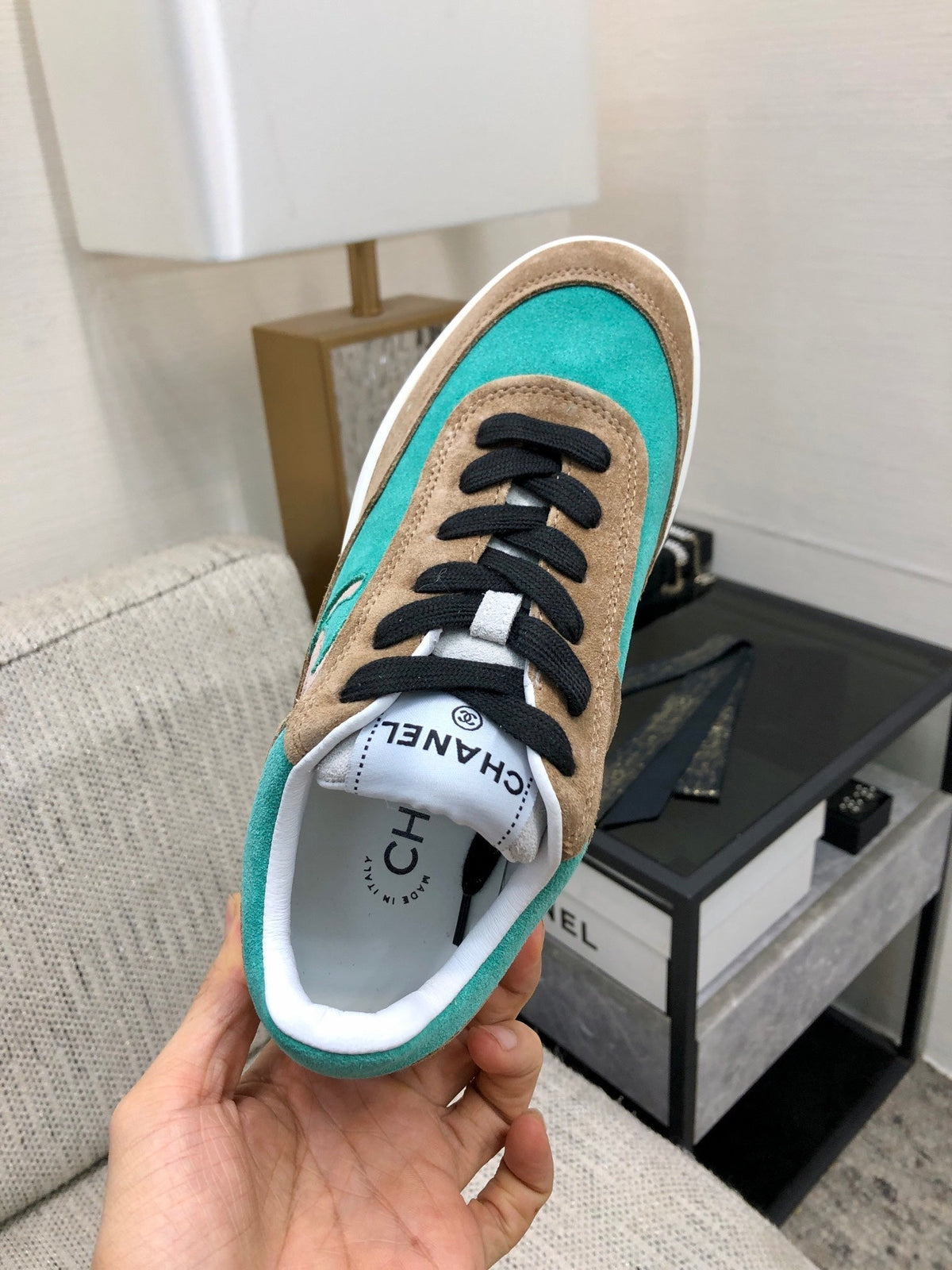 CC Sneaker In Turquoise Mix Brown Suede