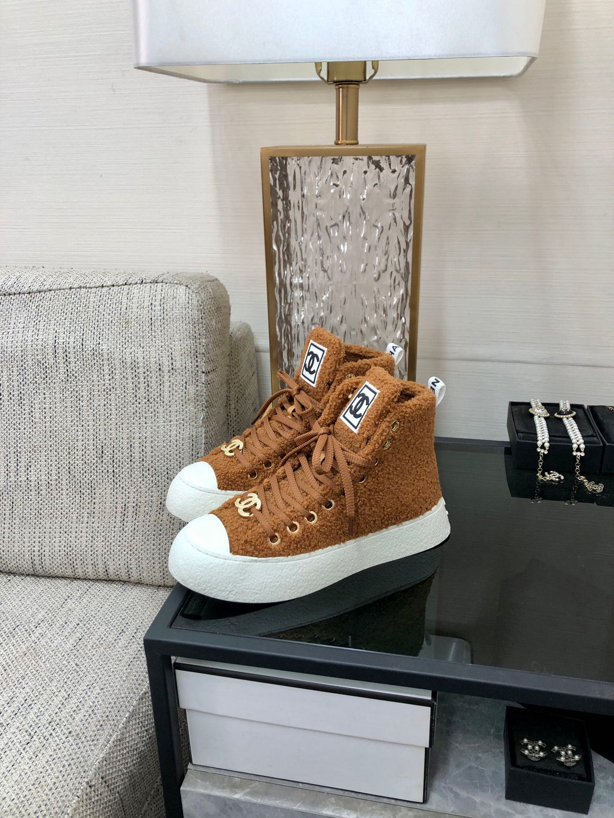 CC High Top Sneaker Brown Yellow Wool