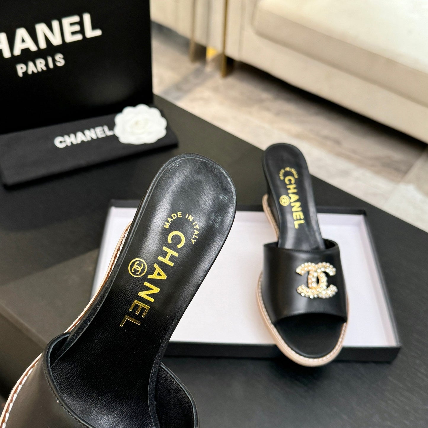 CC 2026 Wedge Sandals 65 Black Lambskin 667766