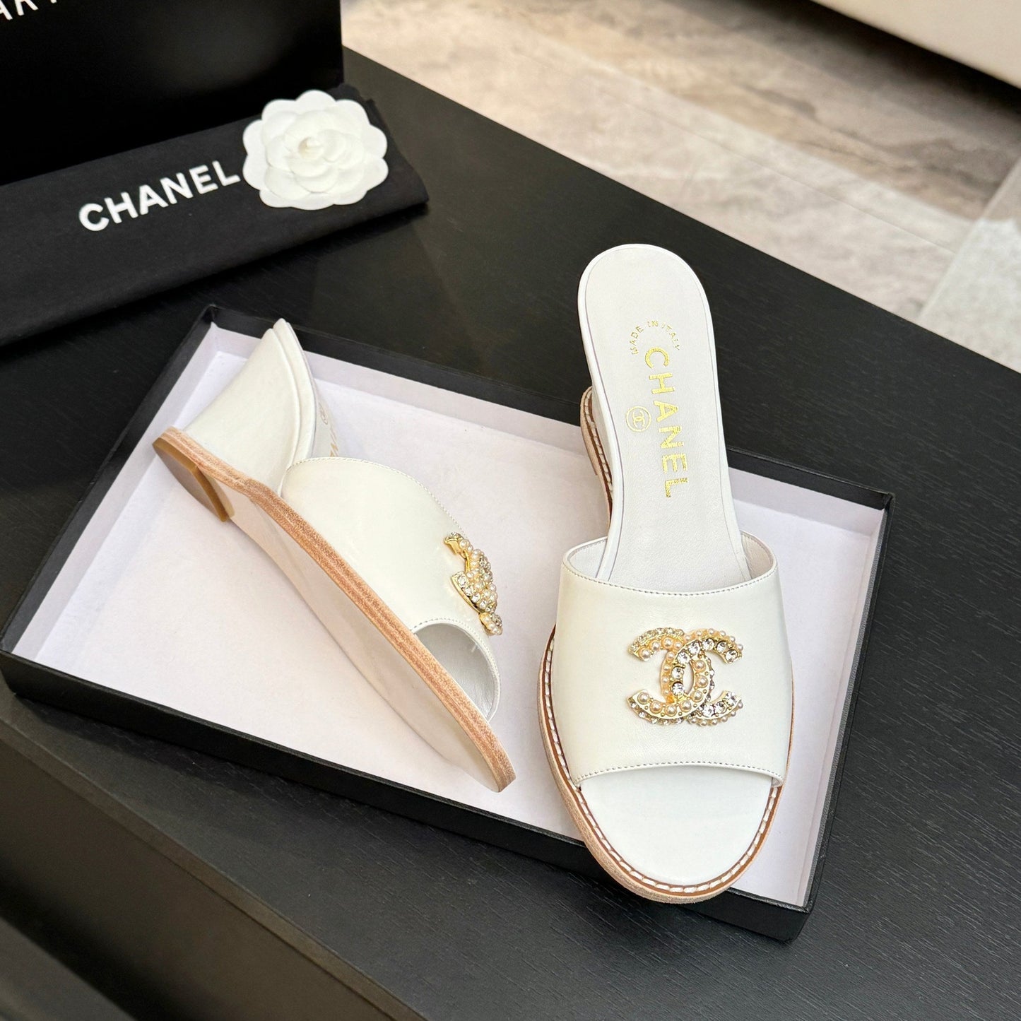 CC 2026 Wedge Sandals 65 White Lambskin 667771