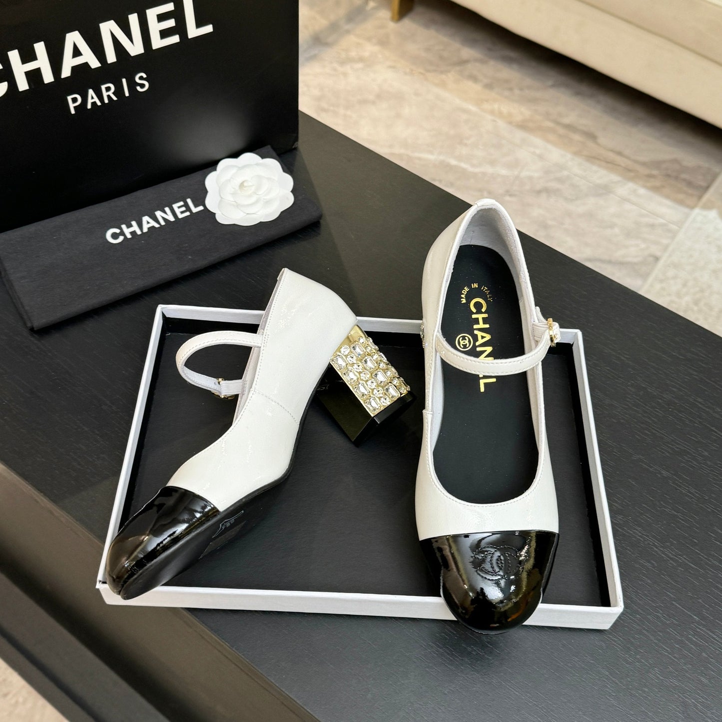 CC 2026 Mary Jane 65 White Black Patent Leather 700643