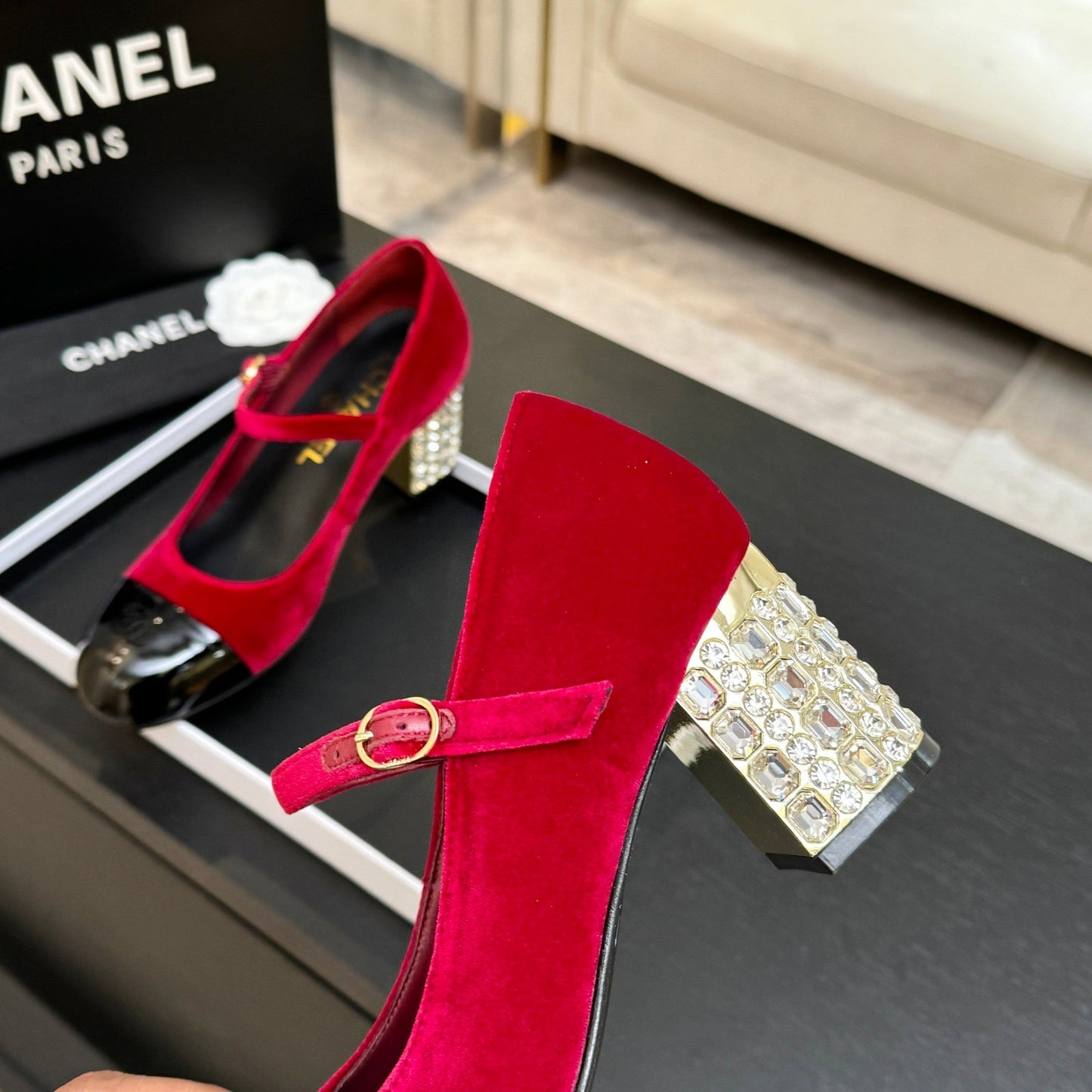 CC 2026 Mary Jane 65 Red Velvet Leather  700644