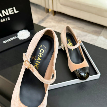 CC 2026 Mary Jane 65 Beige Black Velvet Leather  700646