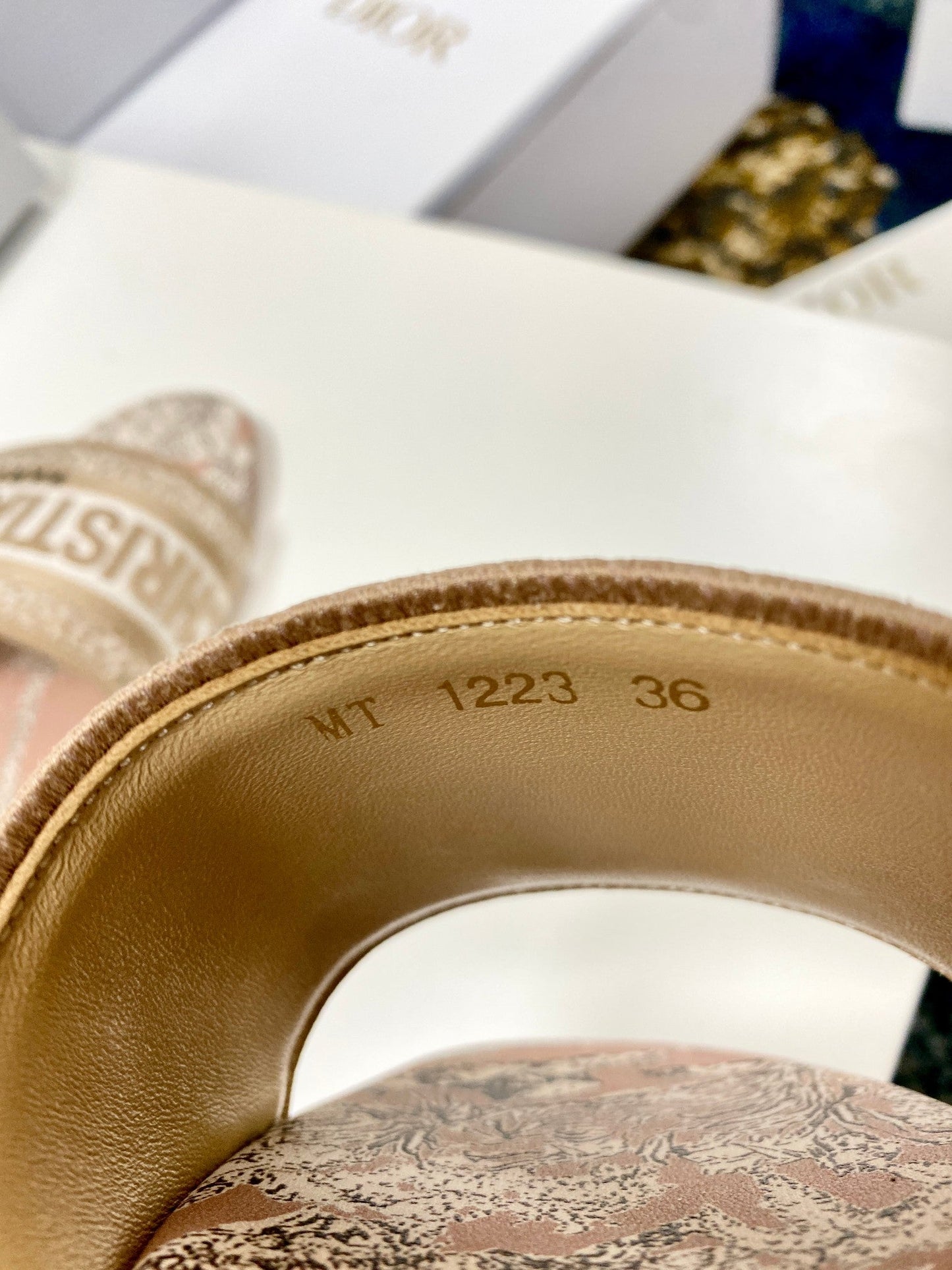 CD 26s Embroidered Sandals Pink Nude Gold Canvas Leather 683012